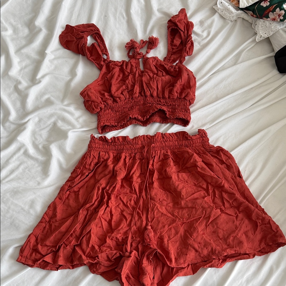 Red Ruffled Two-Piece Set